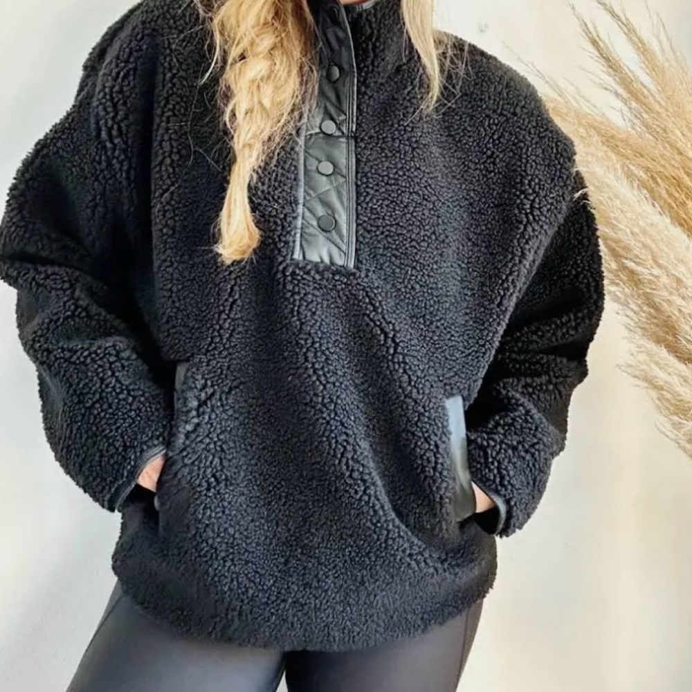 Athleta Cozy Sherpa Quarter Snap Sweatshirt Jacket - Medium